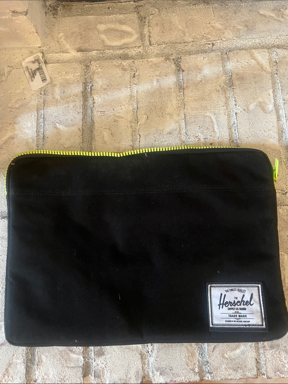 Herschel Supply Company Black Laptop Sleeve with Neon Yellow Zipper